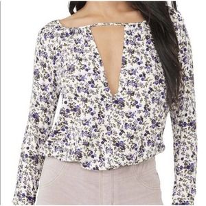 intimately free people kaya keyhole purple floral long sleeve bodysuit xs